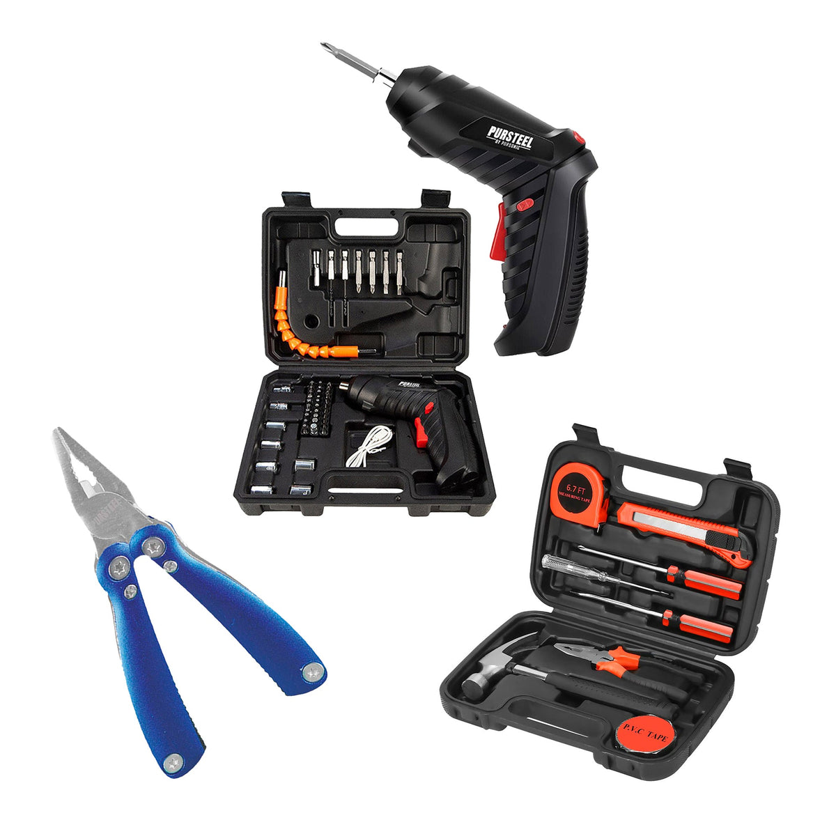 Home Project Power & Tool Set: Rechargeable Electric Screwdriver, 9-Piece Handy Solutions Tool Set & 11-in-1 Multifunction Tool-0