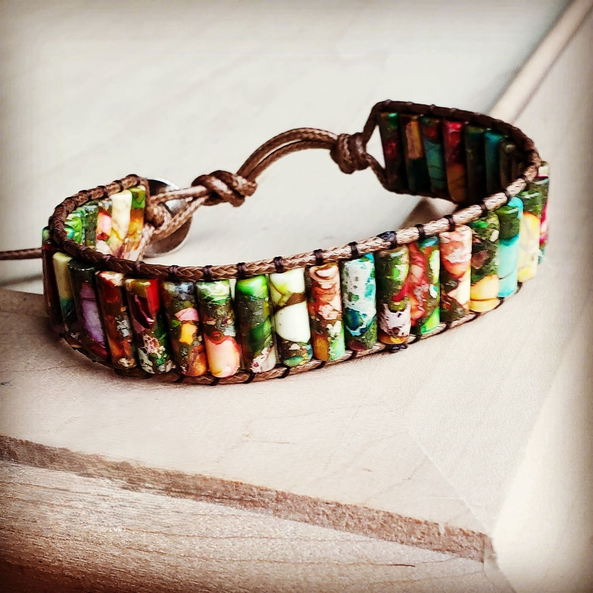 Woven Regalite Stacked Stone Bracelet-Multi 803s-0