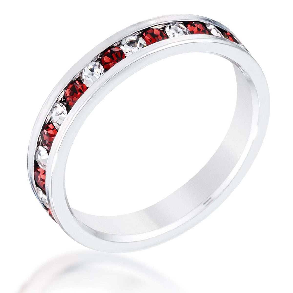 Clear and Red Alternating Crystal Eternity Ring-0