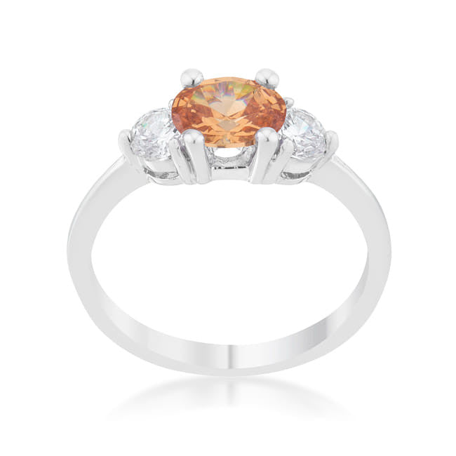 Miranna 1.2ct Champagne CZ Rhodium Classic Oval Ring-0