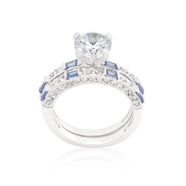 Clear and Tanzanite Cubic Zirconia Ring Set-0