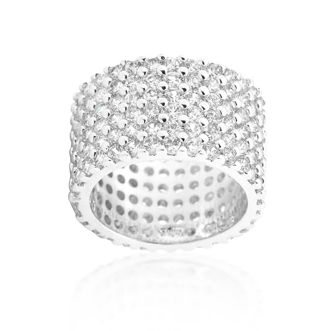 Rhodium Plated Finishd Wide Pave Cubic Zirconia Ring-0