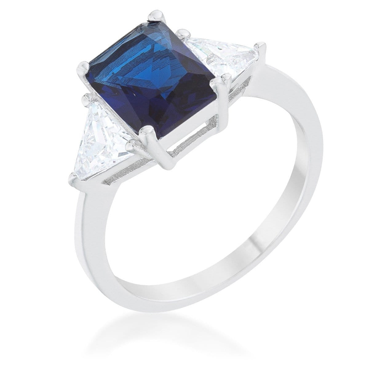 Classic Sapphire Rhodium Engagement Ring-0