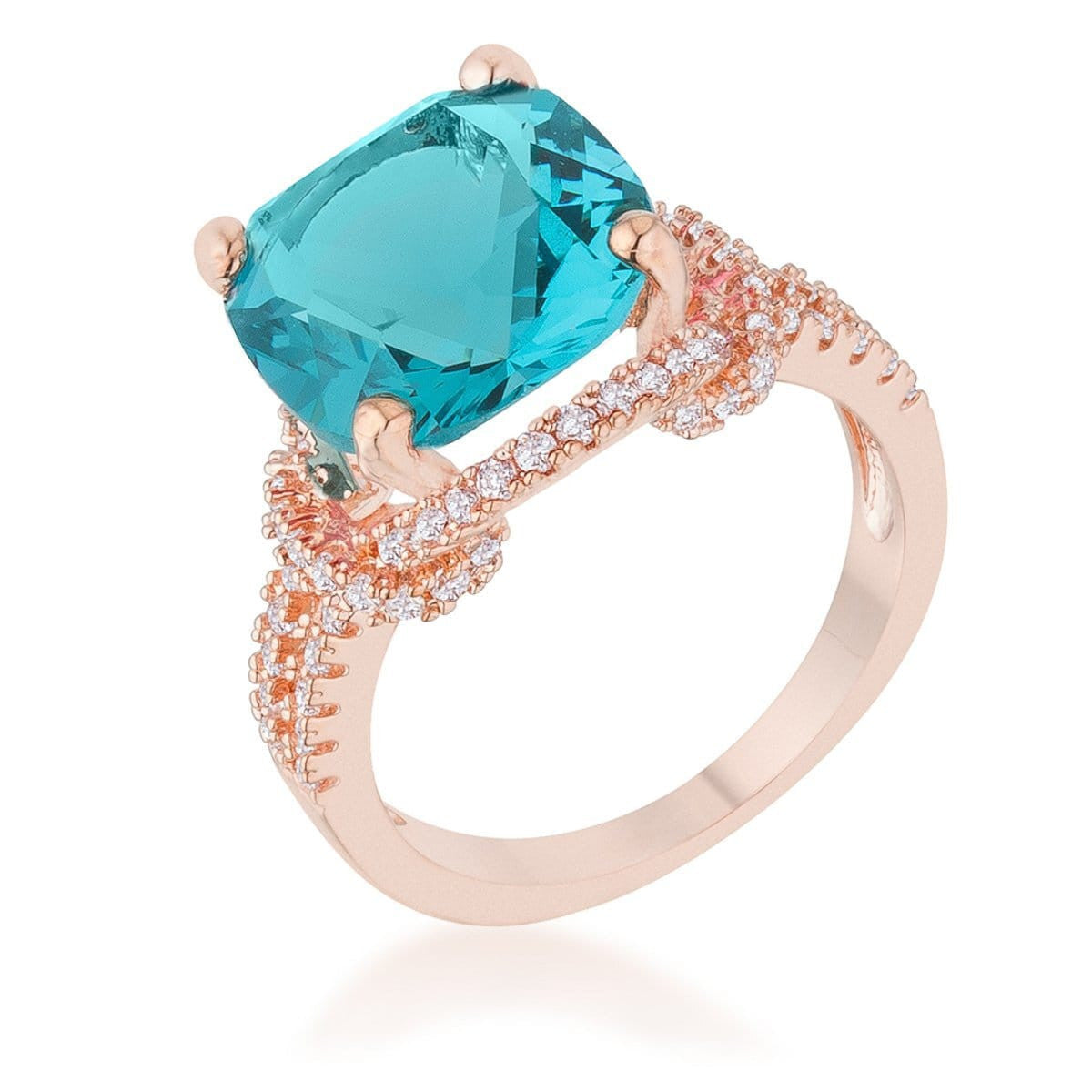 Charlene 6.2ct Aqua CZ Rose Gold Classic Statement Ring-0