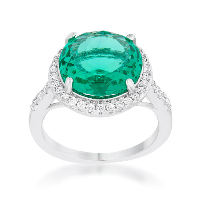 Emie 7.3ct Blue Green CZ Rhodium Classic Ring-0