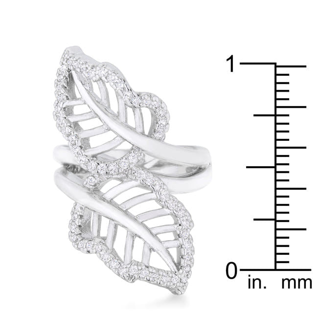 Lina 0.4ct CZ Rhodium Leaf Wrap Ring-0