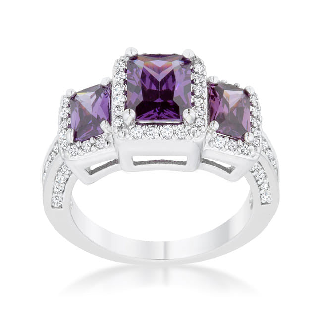 Rita 2.3ct Amethyst CZ Rhodium Classic Trio Ring-0