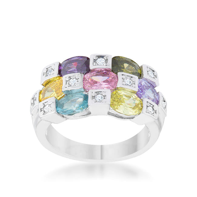 Mina 3.1ct Multicolor CZ Rhodium Cocktail Ring-0
