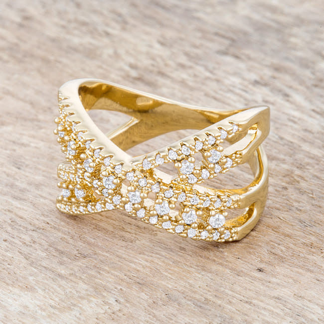 Sandy 0.37ct CZ 14k Gold Classic Criss Cross Ring-0
