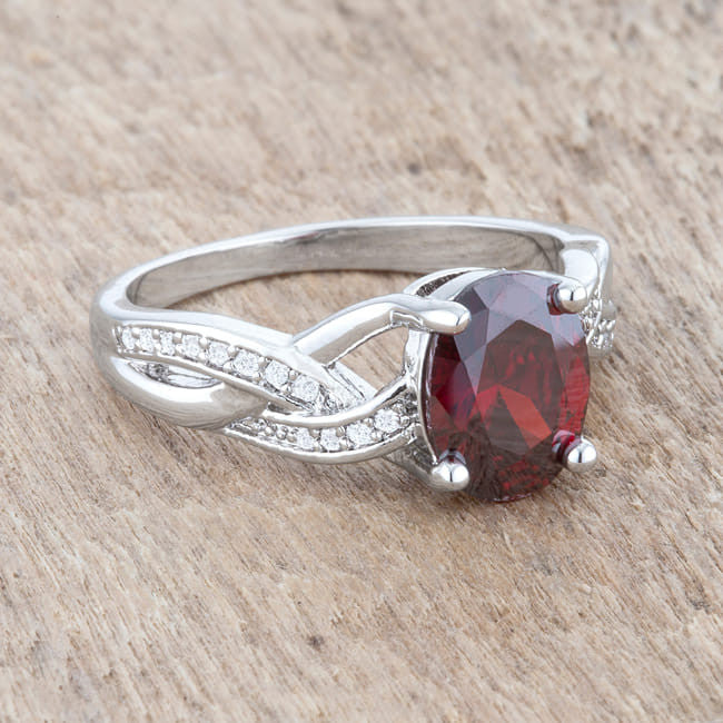 Justine 2ct Garnet CZ Rhodium Classic Oval Ring-0