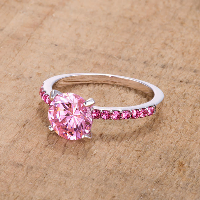 2.3CT Pink CZ Rhodium Ring-0