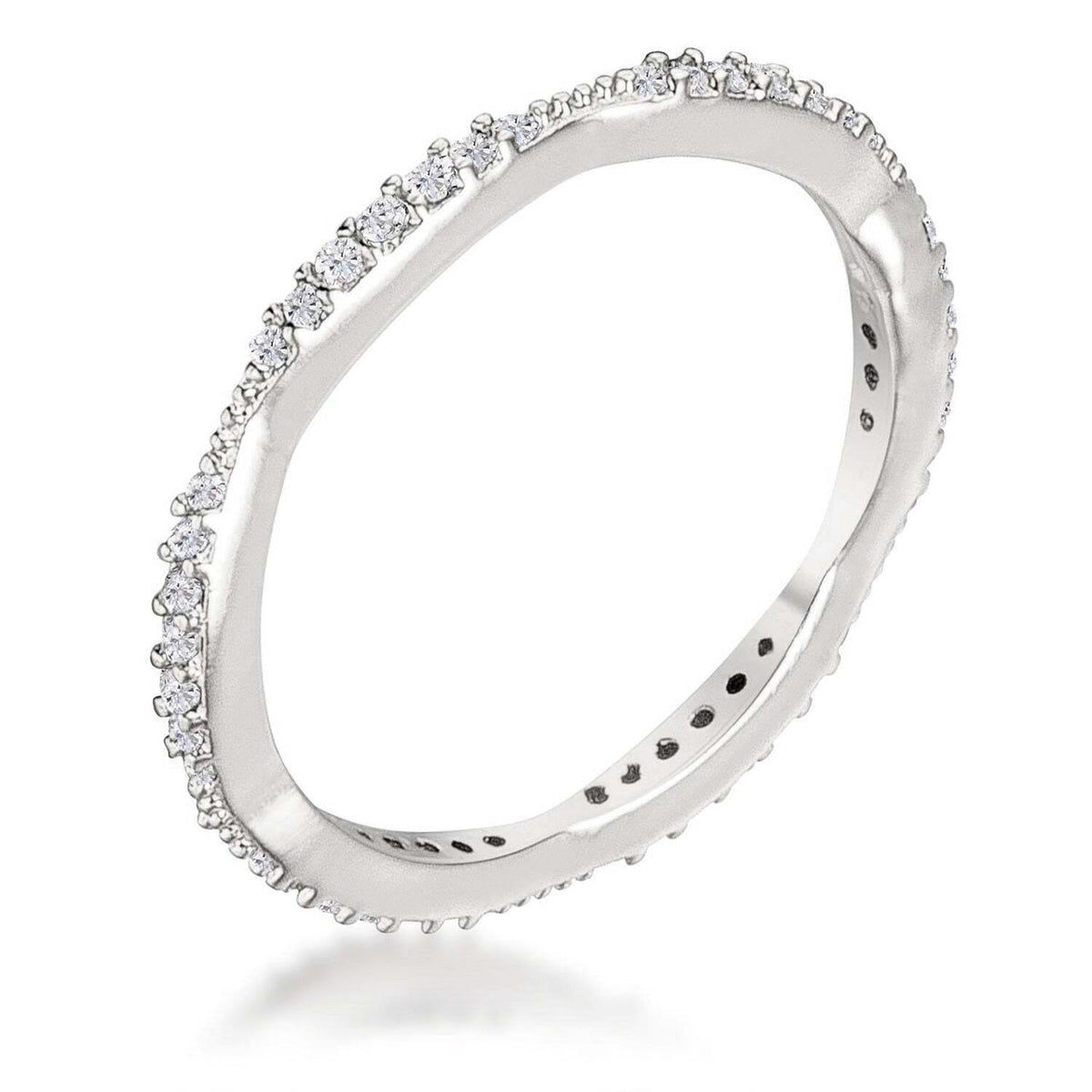 .42Ct Dainty 18k Rhodium Plated Micro Pave CZ Stackable Eternity Ring-0