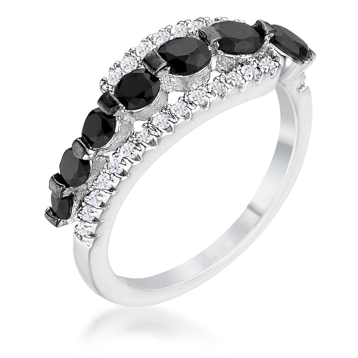 1.06Ct Rhodium & Hematite Plated Graduated Black & Clear CZ Half Eternity Ring-0