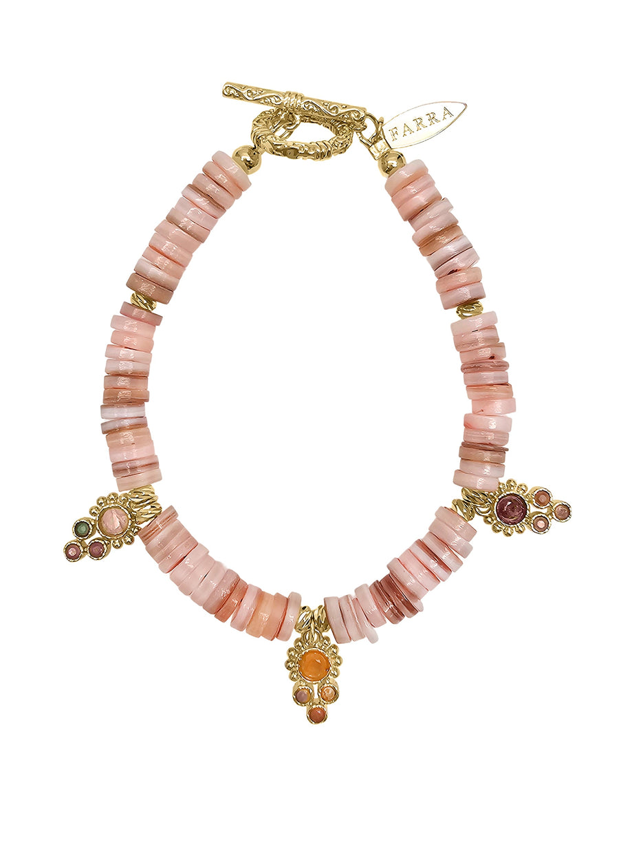 Bohemian Pink Shell With Gemstone Charms Bracelet RB010