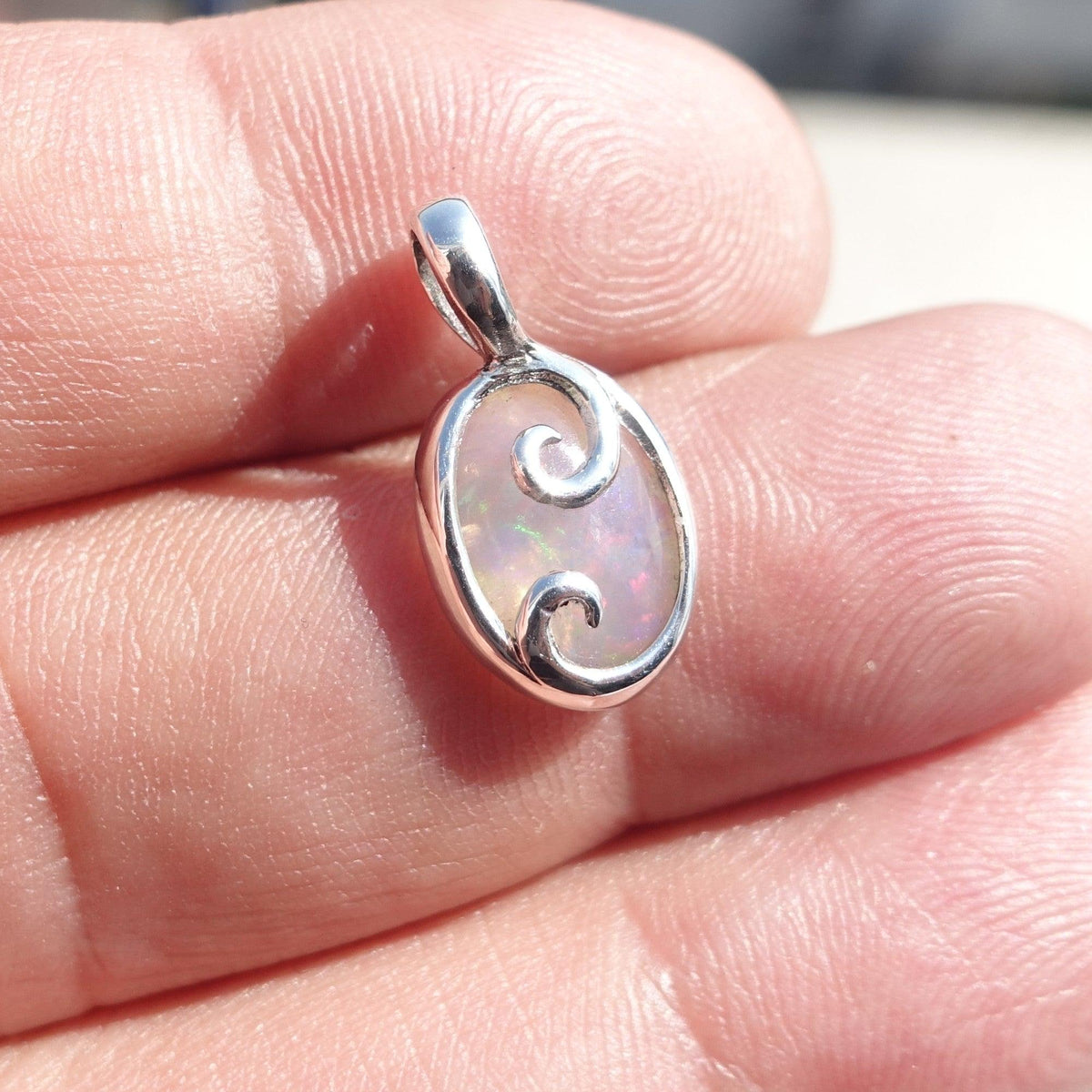 Minimalist Silver Opal Pendant, Sterling Silver Pendant, Multicolor Opal Pendant, oval Opal-0