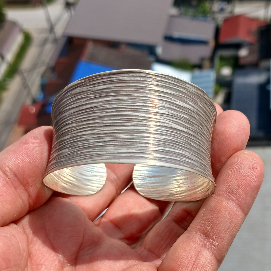 Minimalist Bracelet, Engraved Sterling Silver Bracelet, Extra wide Bracelet, Hand Crafted Sterling Silver Bracelet / Bangle