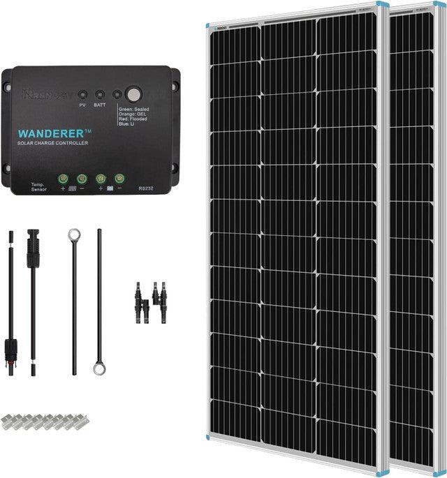 200 Watt 12 Volt Monocrystalline Solar Starter Kit w/Wanderer 30A Charge Controller-0