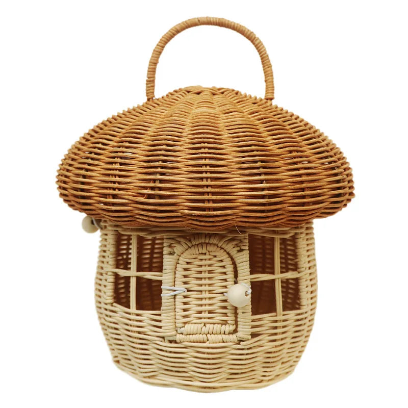 Rattan Mushroom Wicker Basket Cute Cartoon Tote-0