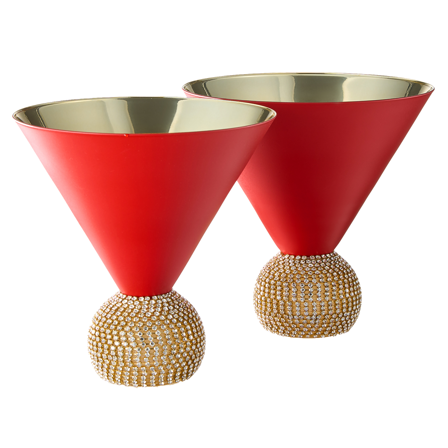 Diamond Studded Martini Glasses Set Of 2 Matte Red Gold Modern Cocktail Glass Rhines