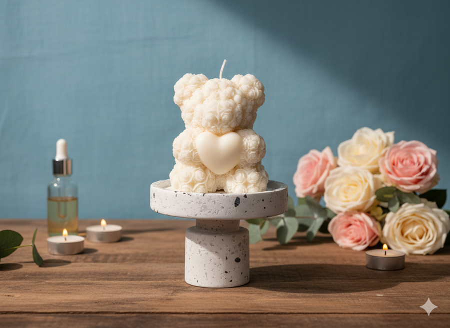 Rose Bear Candle | Sculptural Soy Wax Gift