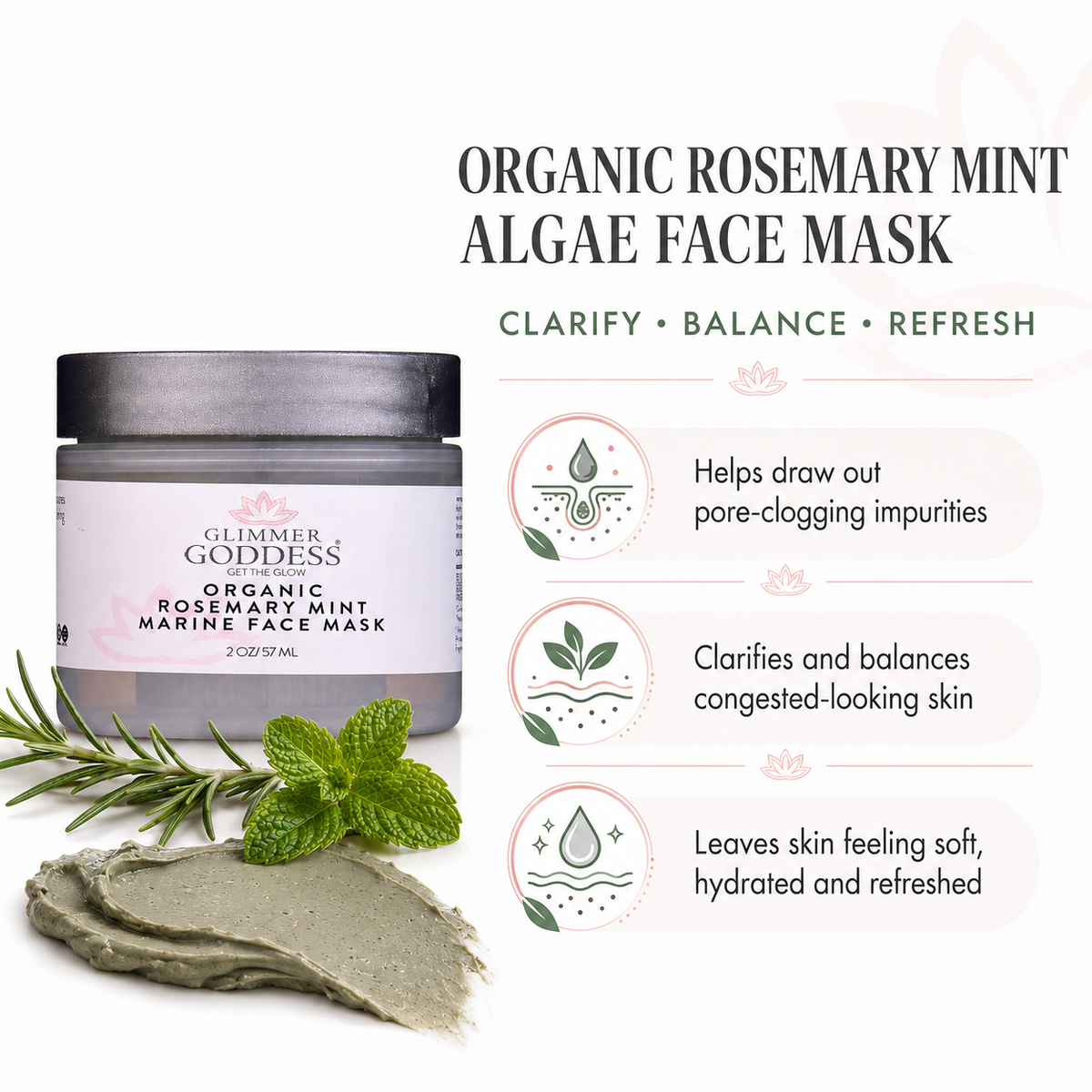 Organic Rosemary Mint Algae Face Mask for Acne & Rosacea-0