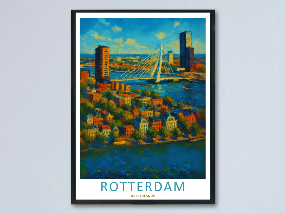 Rotterdam Art Print Impressionist Erasmus Bridge Canvas Painting-0