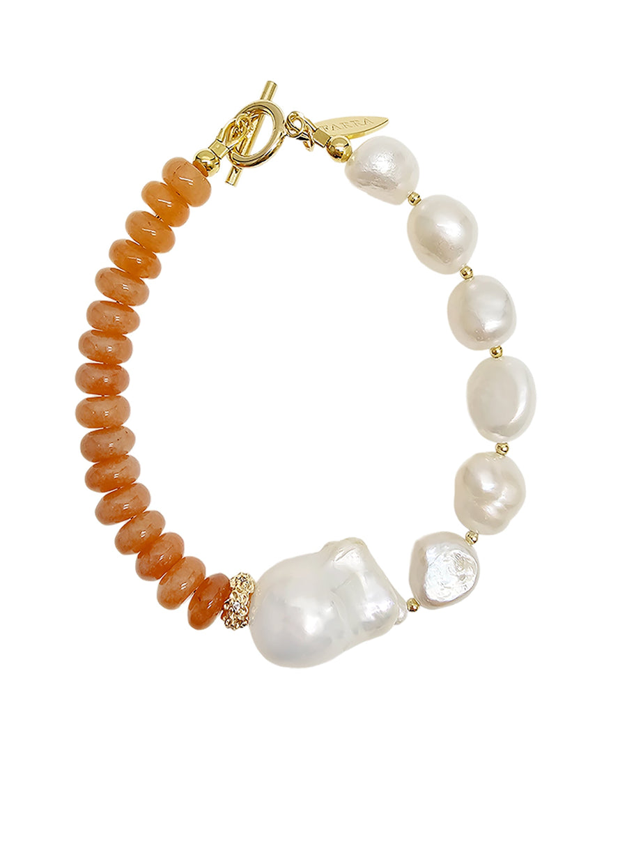 Orange Aventurine With Freshwater Baroque Pearl Bracelet SB003