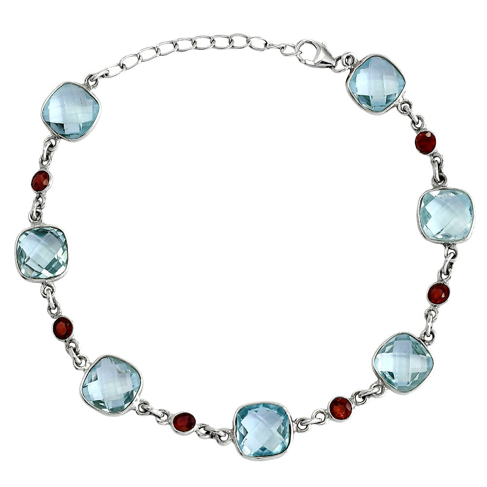 Sky Blue Topaz Checker Briolette & Garnet Bracelet B-1006 SDB5331-1