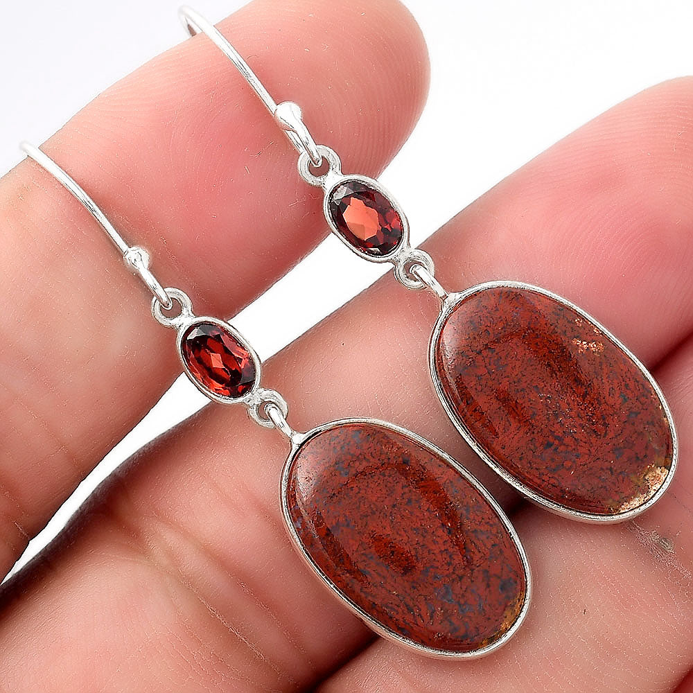 Natural Red Moss Agate & Garnet Earrings E-1002 SDE53655-0