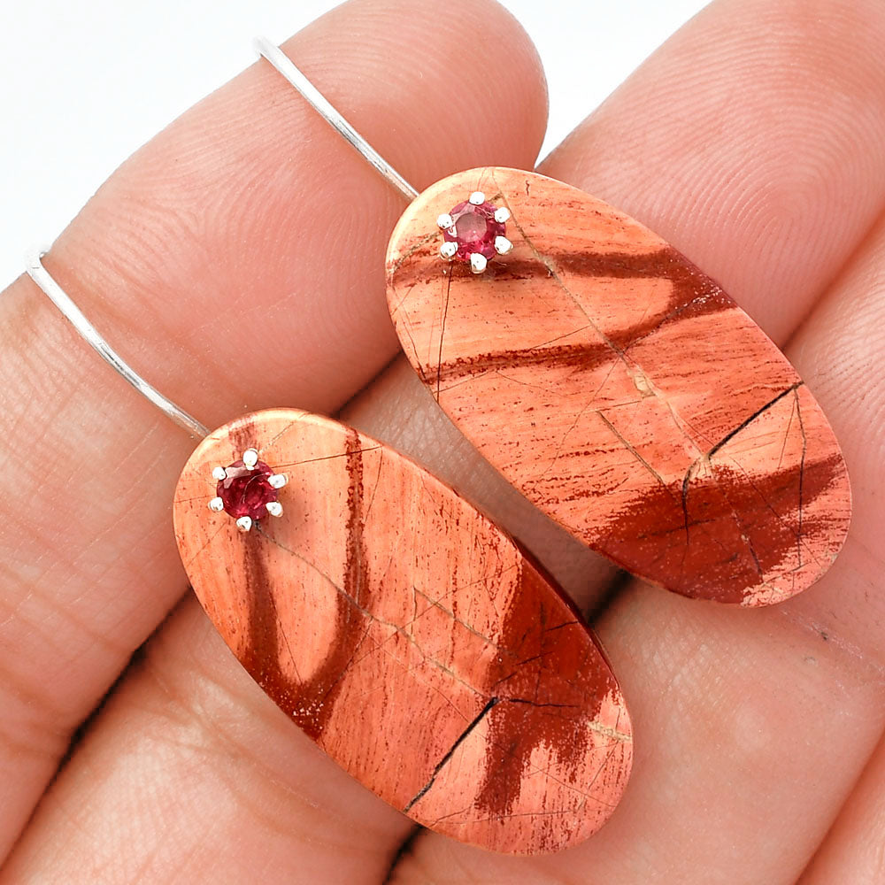 Natural Snake Skin Jasper & Garnet Earrings E-1082 SDE82061-0