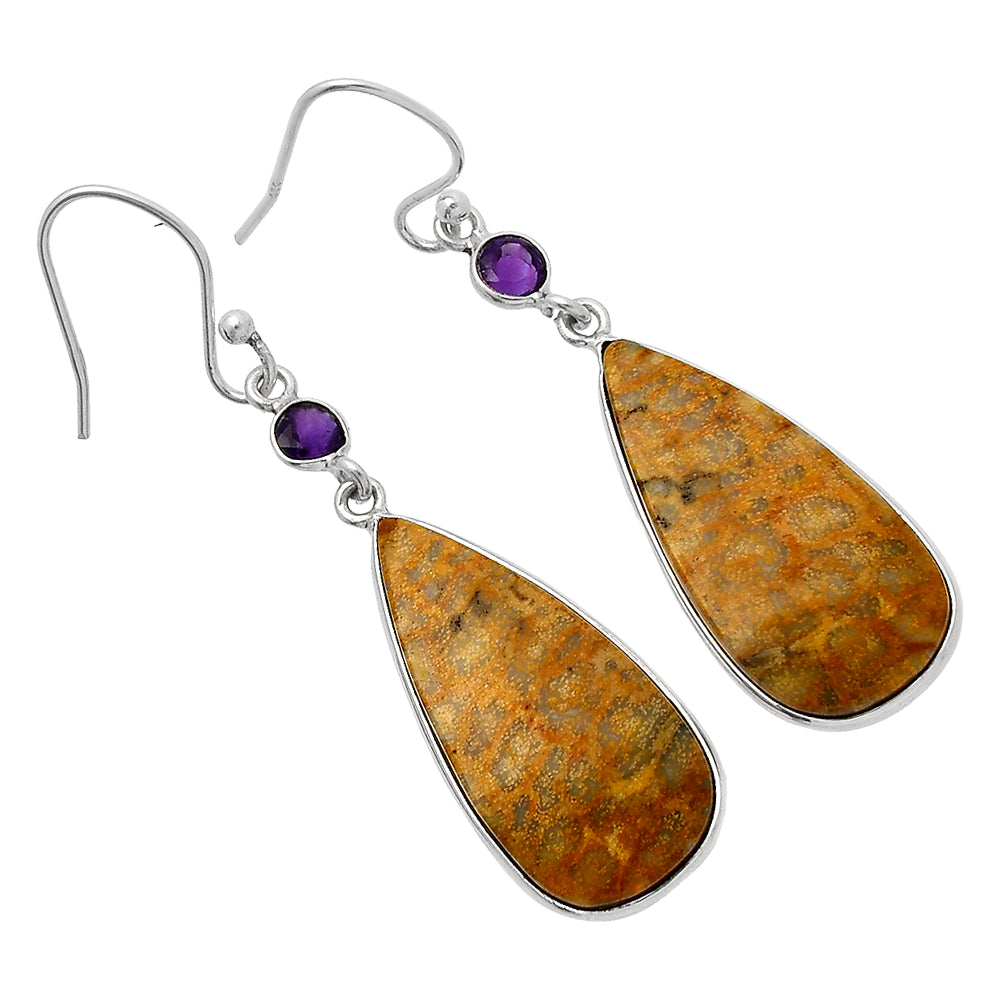 Flower Fossil Coral & Amethyst Earrings E-1002 SDE82399-0