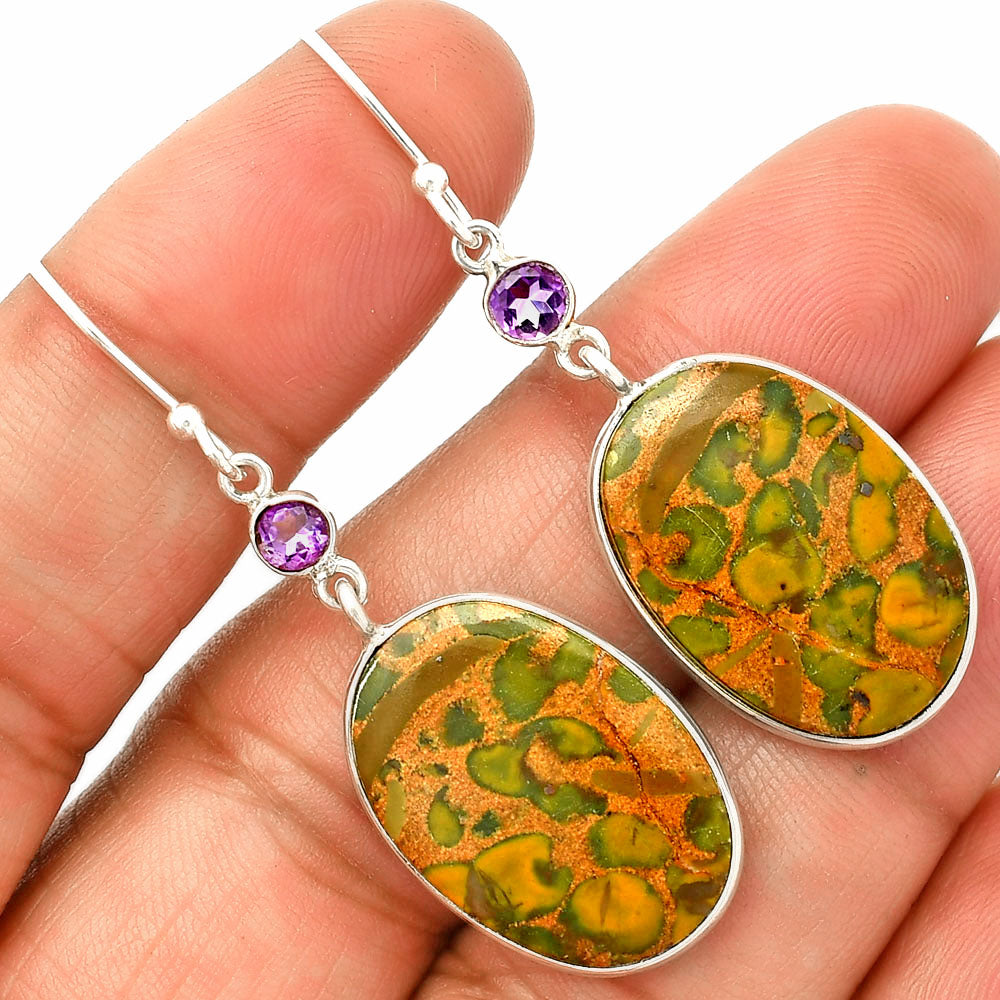 Natural Bamboo Jasper & Amethyst Earrings E-1002 SDE84064-0