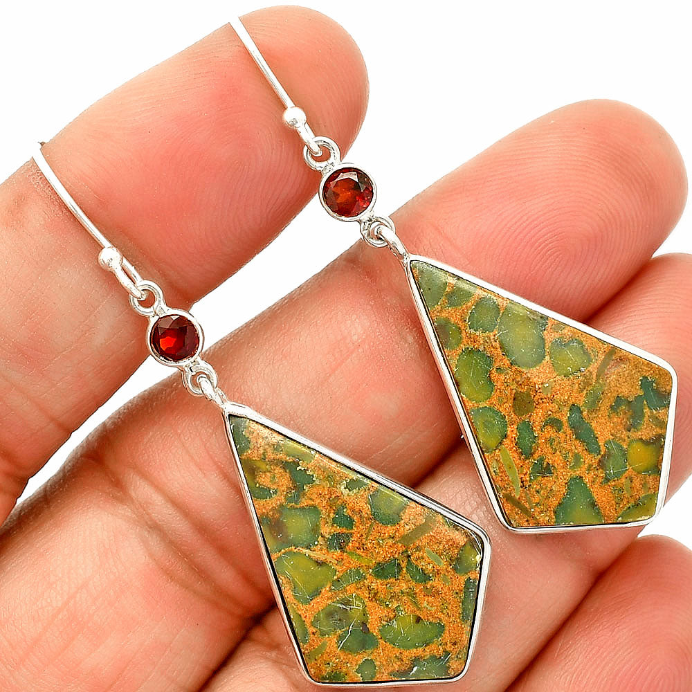 Natural Bamboo Jasper & Garnet Earrings E-1002 SDE84168-0