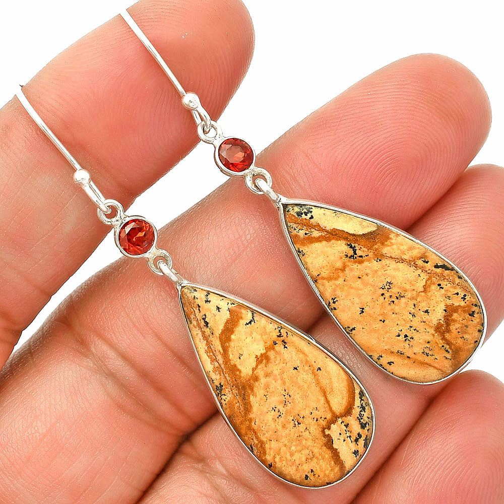 Natural Picture Jasper & Garnet Earrings E-1002 SDE84181-0