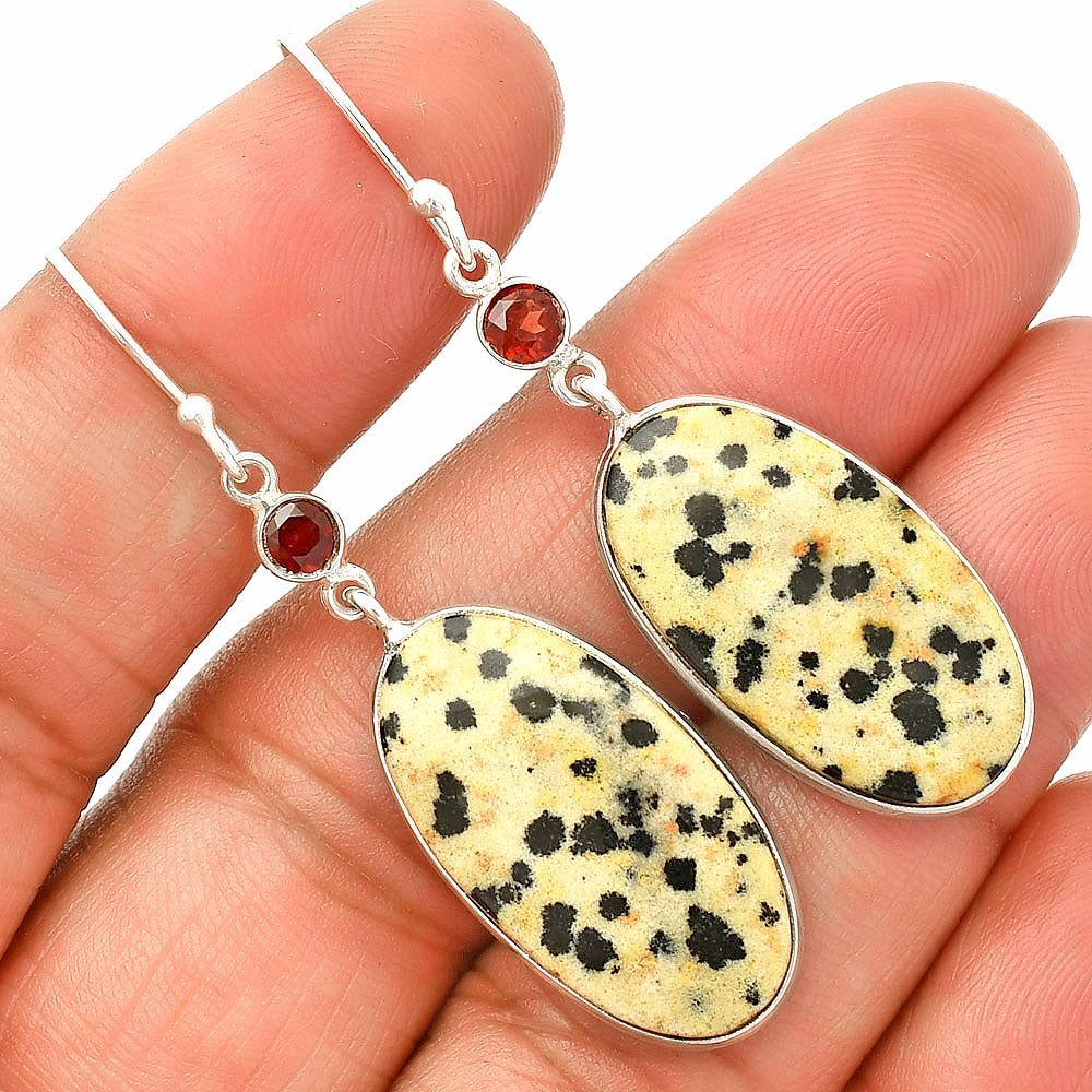 Natural Dalmatian & Garnet Earrings E-1002 SDE84203-0