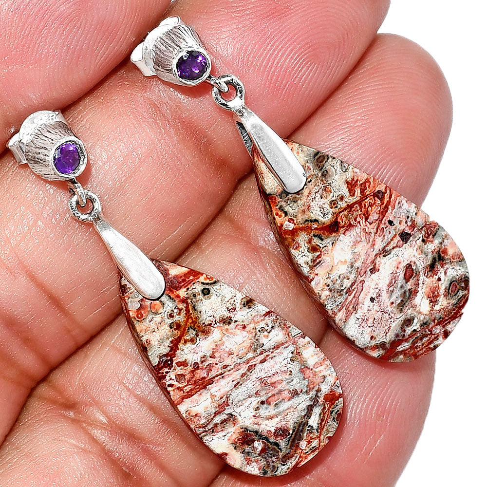 Leopard Skin Jasper & Amethyst Earrings E-1120 SDE84664-0