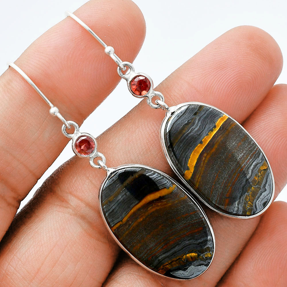 Natural Iron Tiger Eye & Garnet Earrings E-1002 SDE88618-0