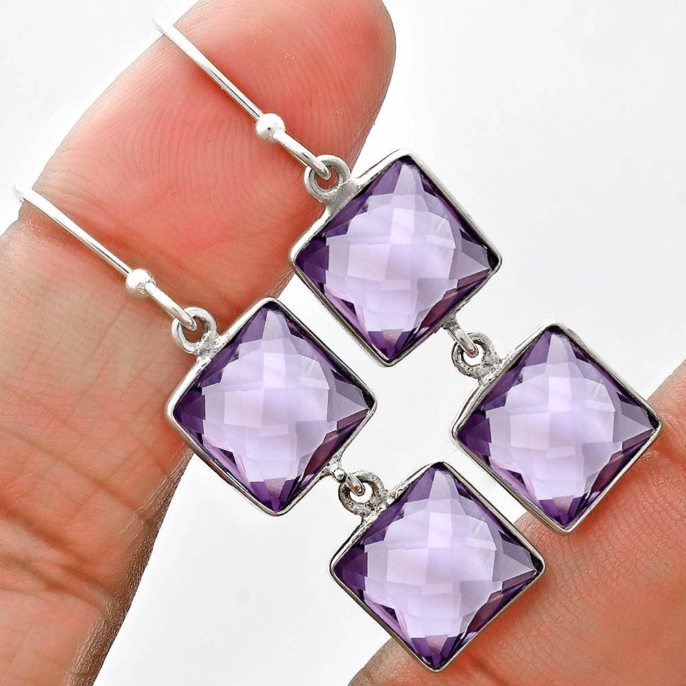 Amethyst Checker Briolette - Brazil Earrings E-1006 SDE89496-0