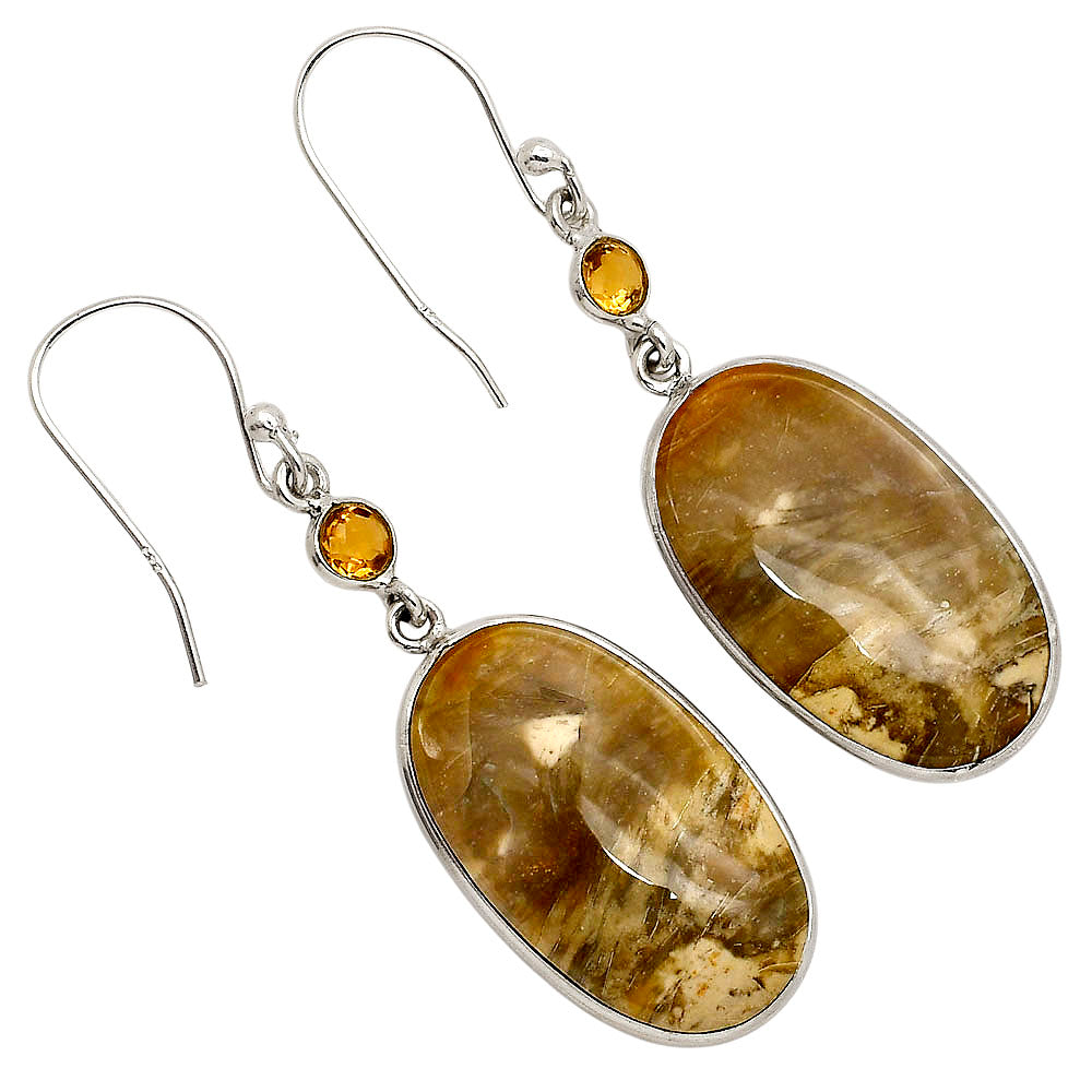 Palm Root Fossil Agate and Citrine Earrings E-1002 SDE90207-0