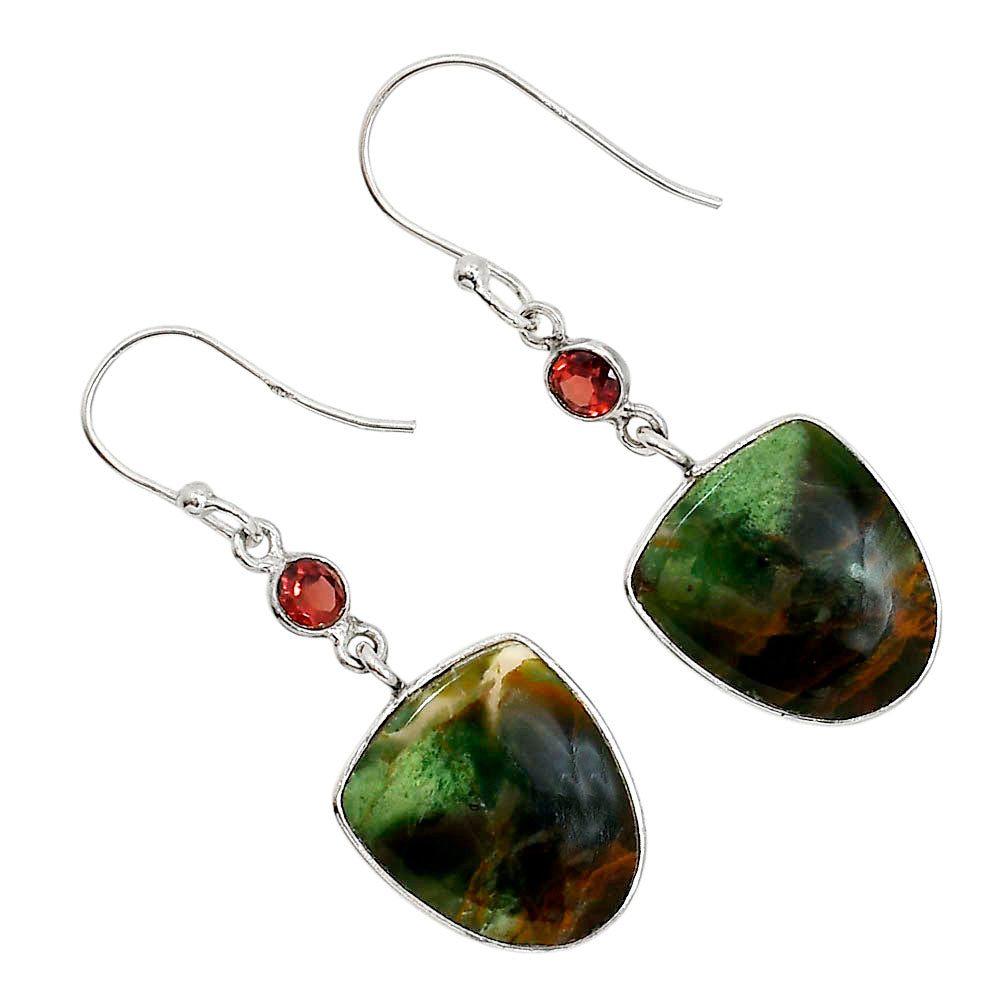 Turkish Rainforest Chrysocolla and Garnet Earrings E-1002 SDE91862-0