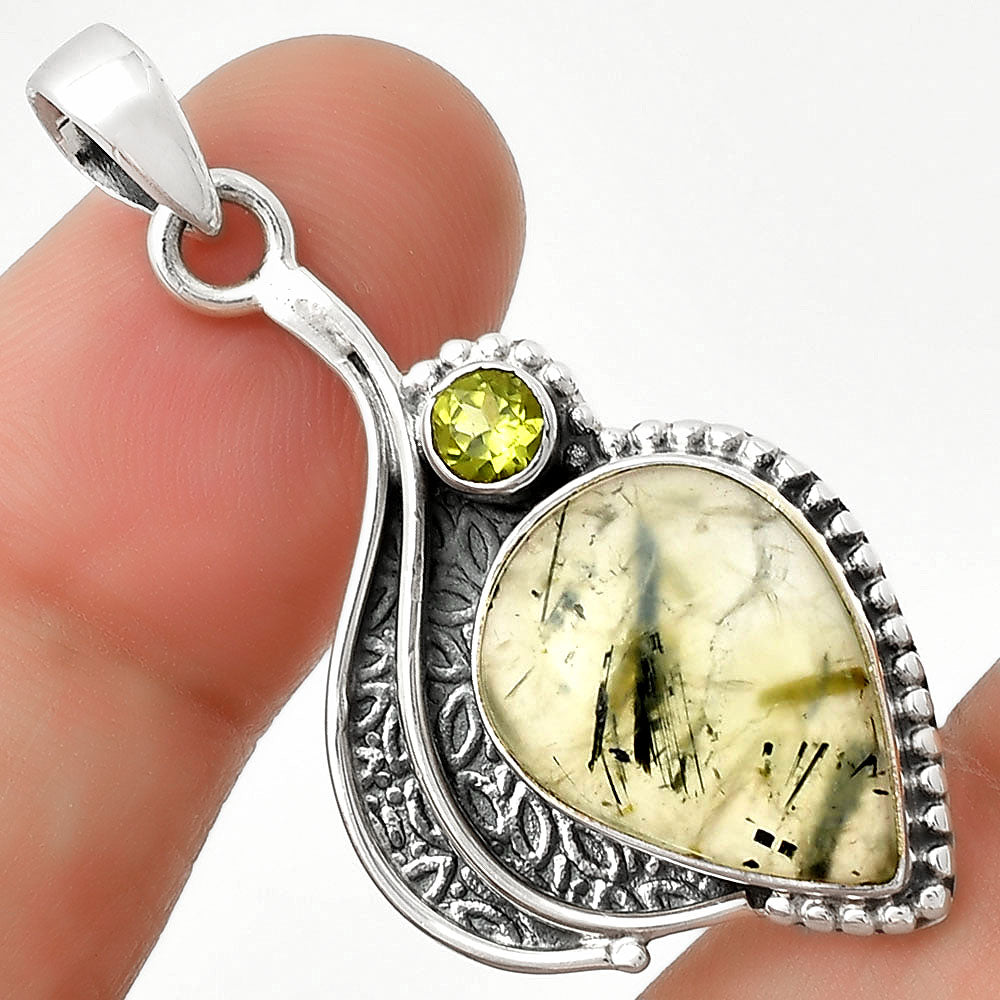 Natural Prehnite & Peridot Pendant P-1467 SDP126519-0