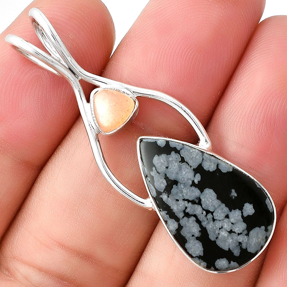 Snow Flake Obsidian & Peach Moonstone Pendant P-1038 SDP128198-0