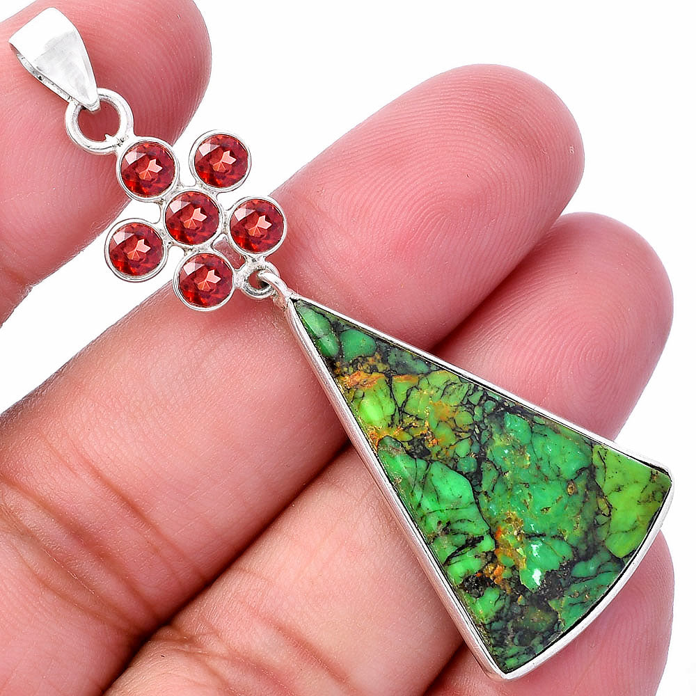 Green Matrix Turquoise & Garnet Pendant P-1122 SDP145762-0
