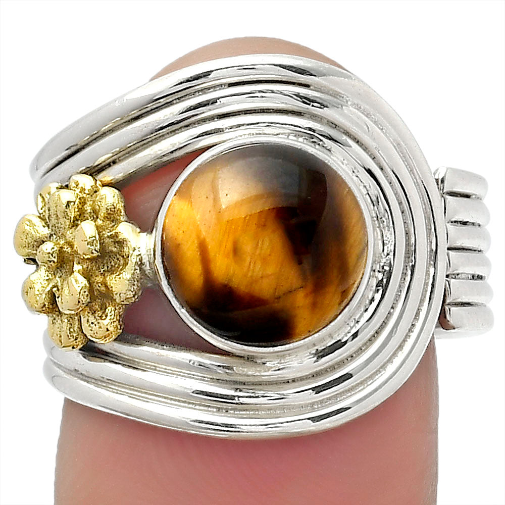 Two Tone Adjustable Flower Tiger Eye Ring size-8 R-1491 SDR150916-0