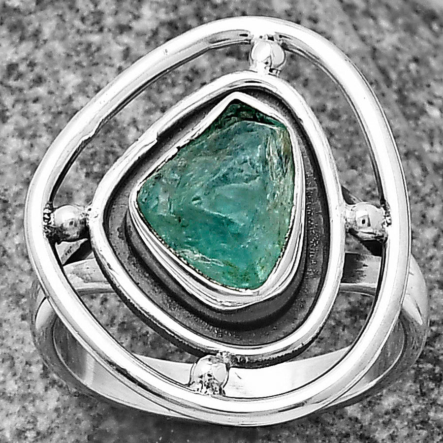Aqua Apatite Rough - Madagascar Ring size-6.5 R-1446 SDR204921