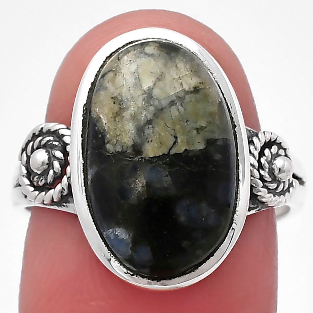 Llanite Blue Opal Crystal Sphere Ring size-8 R-1062 SDR214621-0