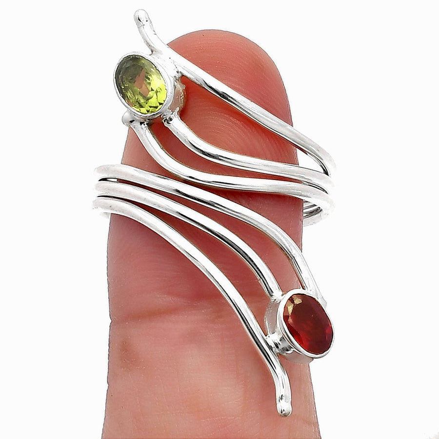 Adjustable - Peridot & Hessonite Garnet Ring size-9 R-1409 SDR225262