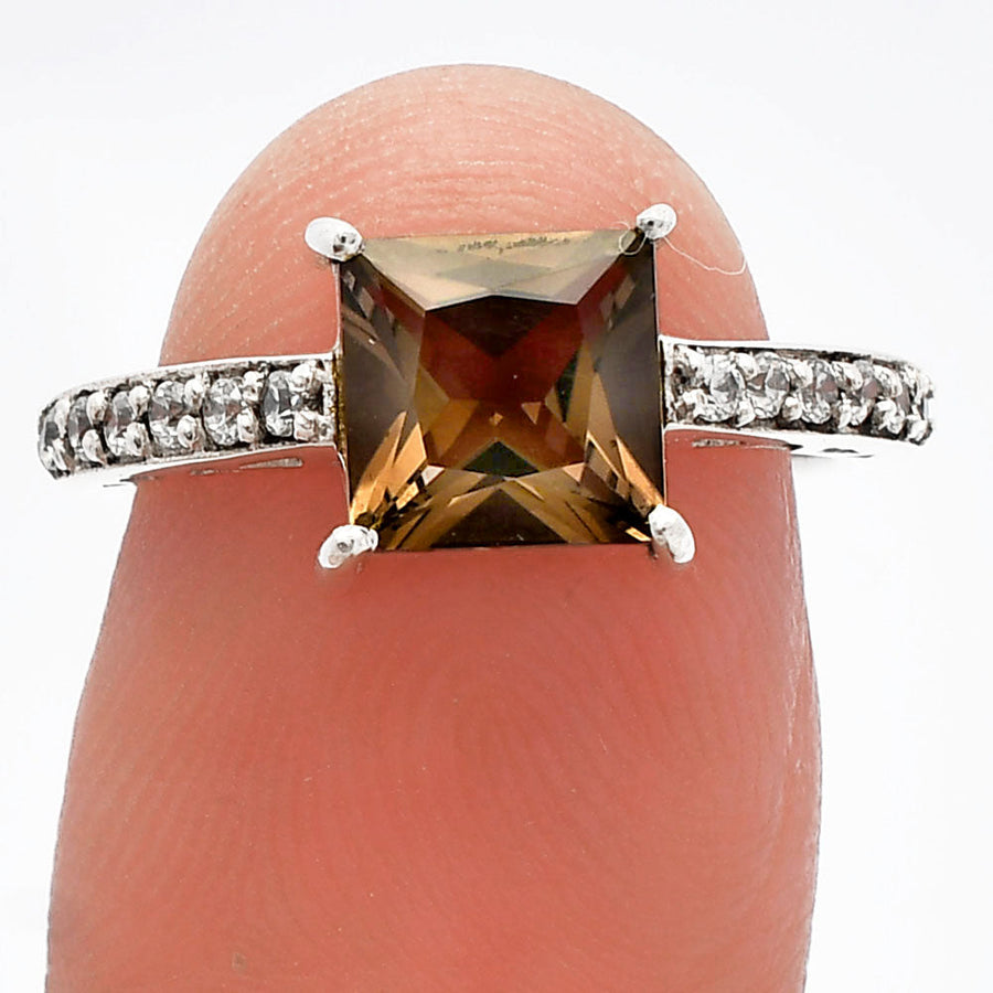 Smoky Quartz - Brazil & Zircon Ring size-7 R-1718 SDR229244