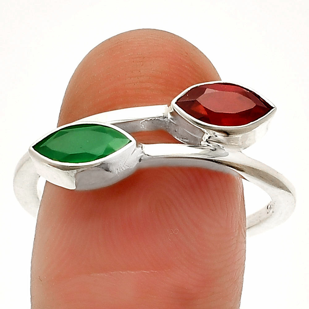 Natural Green Onyx & Garnet Ring size-9.5 R-1235 SDR232198-0
