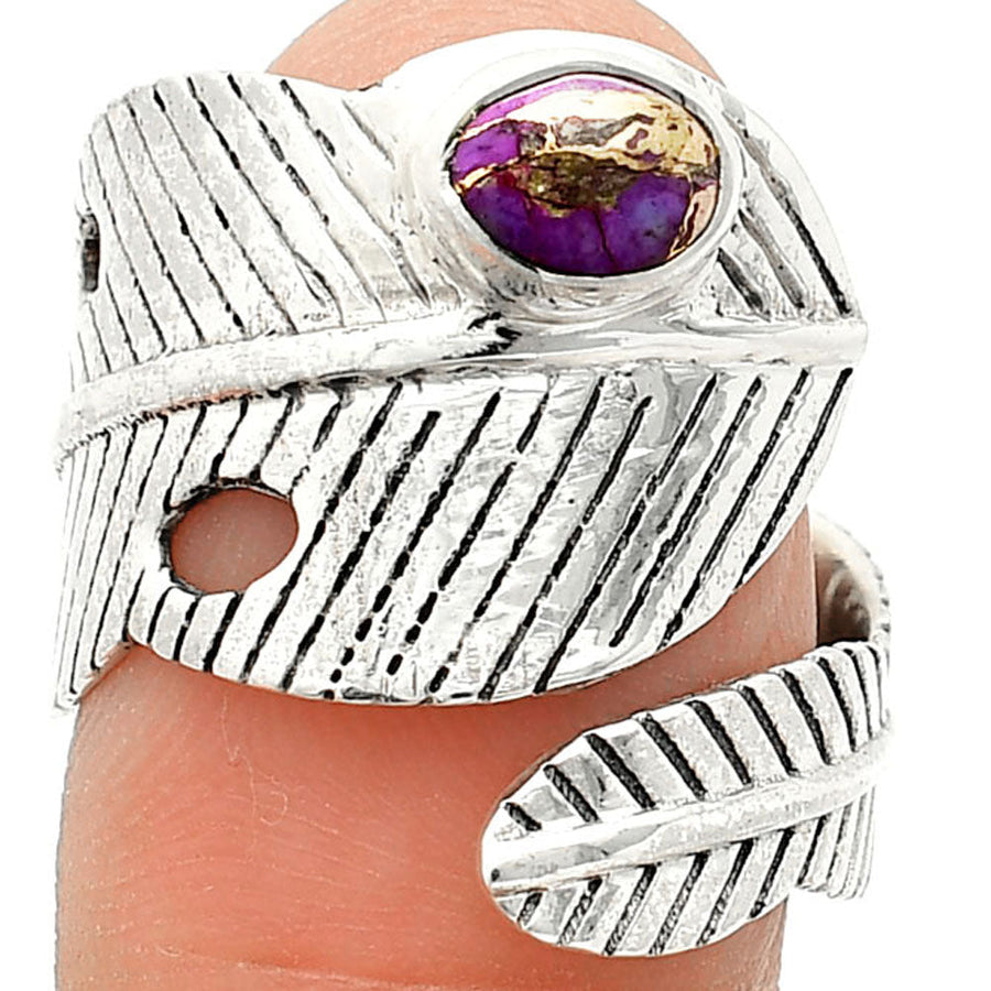 Adjustable Feather Copper Purple Turquoise Ring size-8.5 R-1473 SDR237049